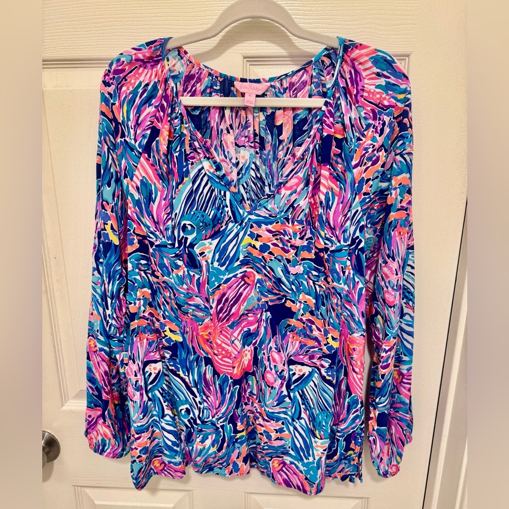 Lilly Pulitzer Blue and Pink Patterned Blouse